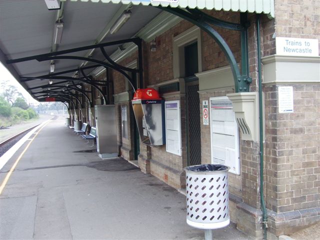 The northern side of the station building on the island platform, looking towards Newcastle.