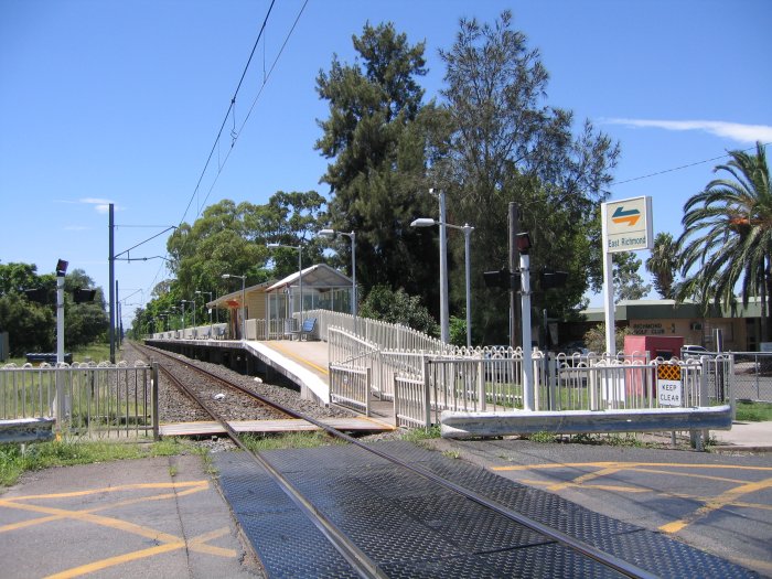The view looking towards the station from the adjacent level crossing.