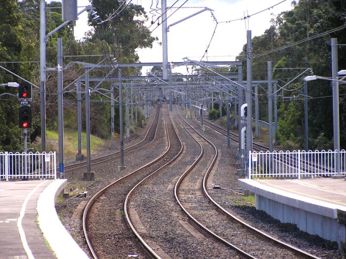 The view looking north from Eastwood Station, showing quad track proceeding to Epping.