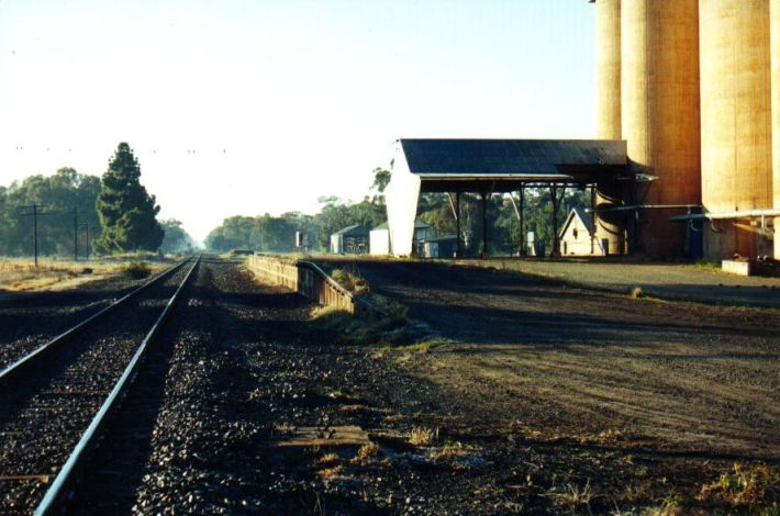 
The view looking back towards Junee showing the loading bank on the
now-lifted goods siding.  The station was on the left of the track.
