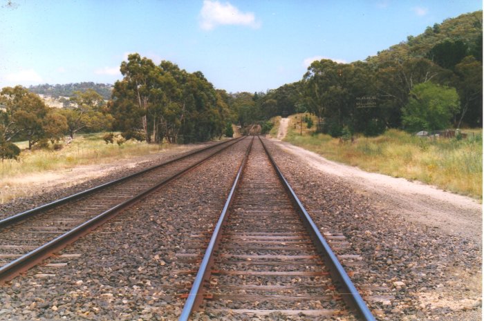 Site of Gemalla Station looking down the line towards Bathurst, from the level crossing.