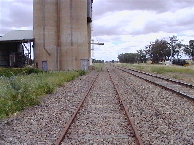 
The view of the silo and wheat siding, looking towards Barmedman.
