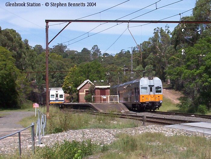 
The view from the down end of the station, with a pair of inter-urban
trains sets passing through.
