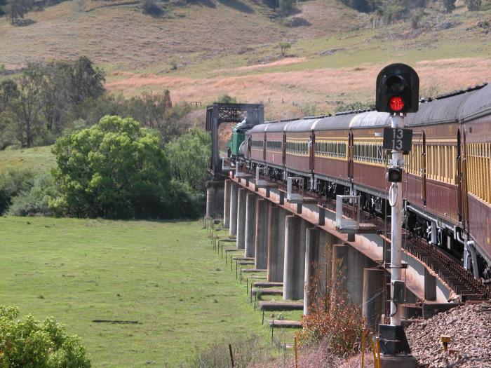 3801 with a tour train crossing the Avon River at Gloucester.