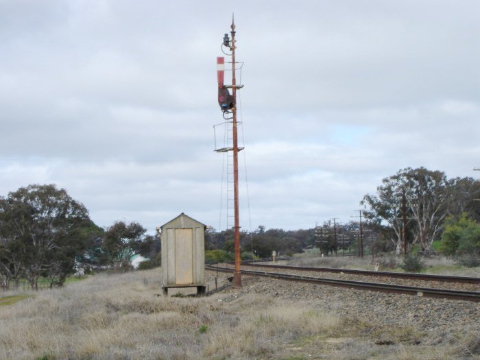 The semaphore signal at the down end of the station location.