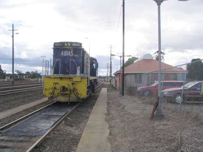 An idle locomotive at the Grafton goods yard looking north.