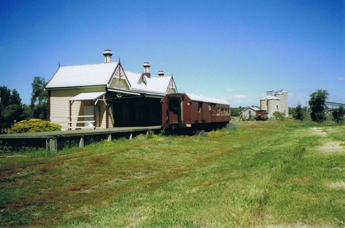 The view looking across the yard at the restored station and preserved rolling stock.