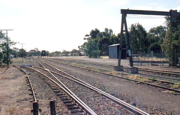 
The view from the station looking west.  The siding to the left with the
block across it leads to the turntable.
