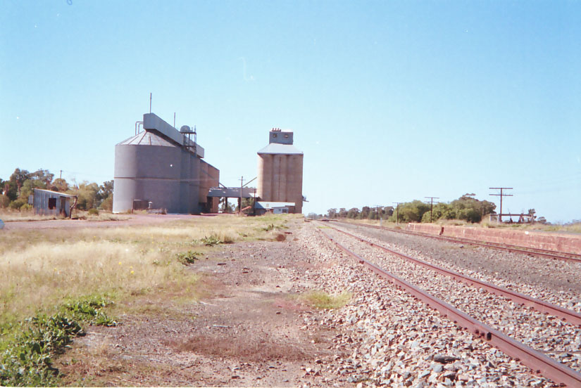 
The view up the line showing the silos which dominate the location.

