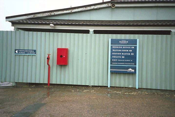 
The fairly low-key signage which welcomes passengers to Harden.
