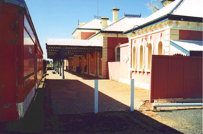 
The view along the platform at Hay, showing one of the captive carriages.
