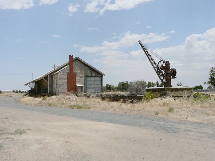 The view looking west towards the goods platform and shed, and jib crane.