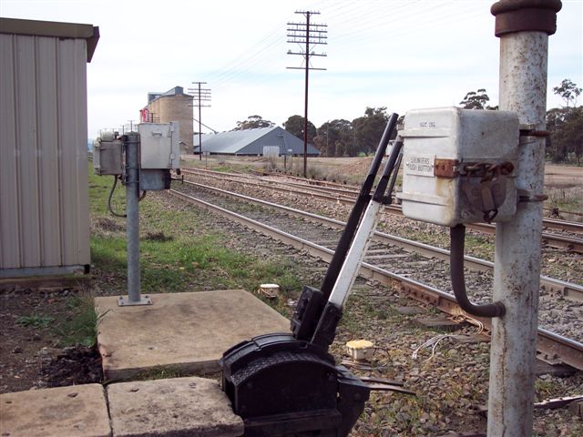 
Various safeworking equipment at the down end, including a telephone,
ground frame and shunter's pushbutton.
