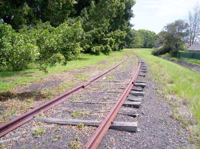 The track for Goninans Works follows the old alignment of the Raspberry Colliery line.
