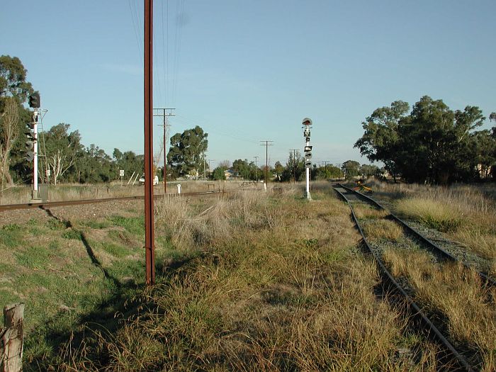 
The view of the branch line looking towards the junction with the Main South.
The coloured light signals still operate.
