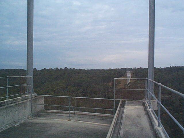The view looking across the Nepean River to the partially-complete abutment at the far side. 