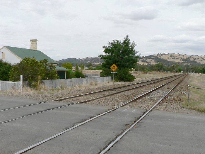 The view looking south towards the location of the one-time branch to Tumut. The junction was located adjacent to the large tree in the centre.