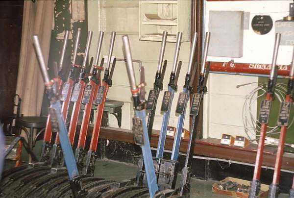 The lever frame inside the signal box.