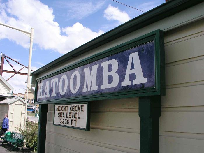 
A station signboard on the platform.
