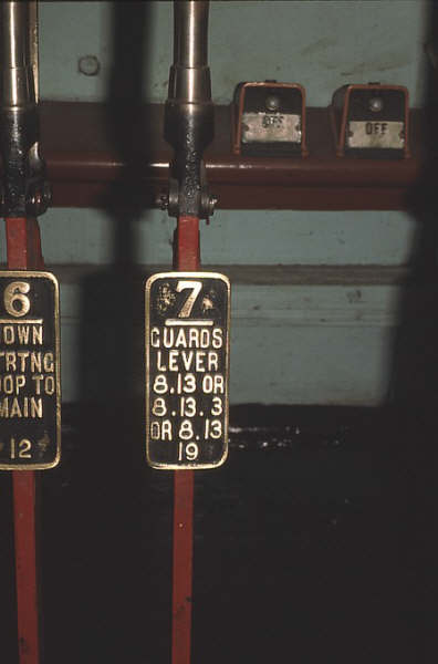 A close up of the not-so-usual Guards Lever which locked a group of levers.