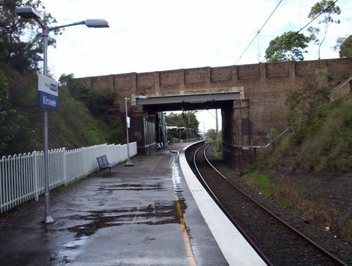Kirrawee platform, as viewed looking towards Cronulla after recent rain.