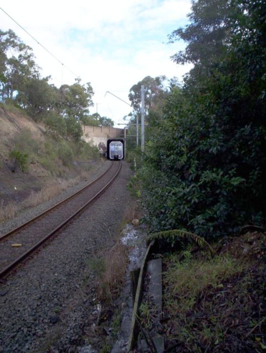 A T set makes its way towards Sutherland, as viewed from the up end of Kirrawee.