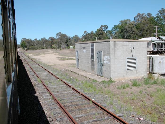 The disconnected goods siding and local panel shed at Kundabung.  The station was located on the opposite side of the train.