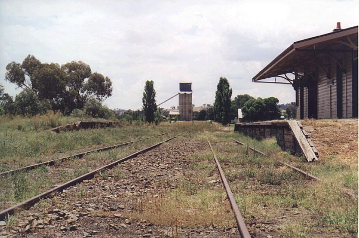 
The goods platform (left) and preserved station building, with the silo
in the distance.

