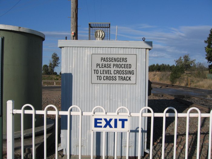 A close-up of a safety sign at the station.