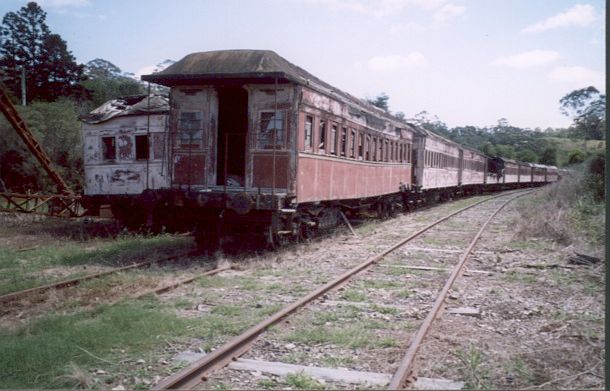 
The sidings at Lowanna contain a number of decaying passenger cars.
