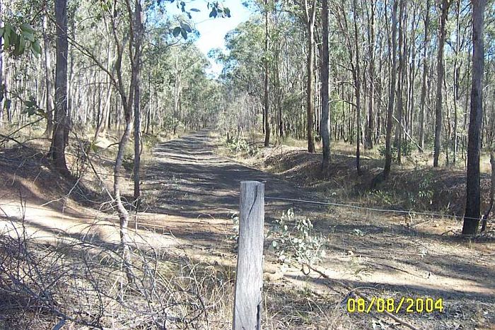 
A view of the formation as it heads towards Maitland Main Colliery.  Further
along there are the remains of two wooden bridges befor the formation bends
to the right and enters private property.
