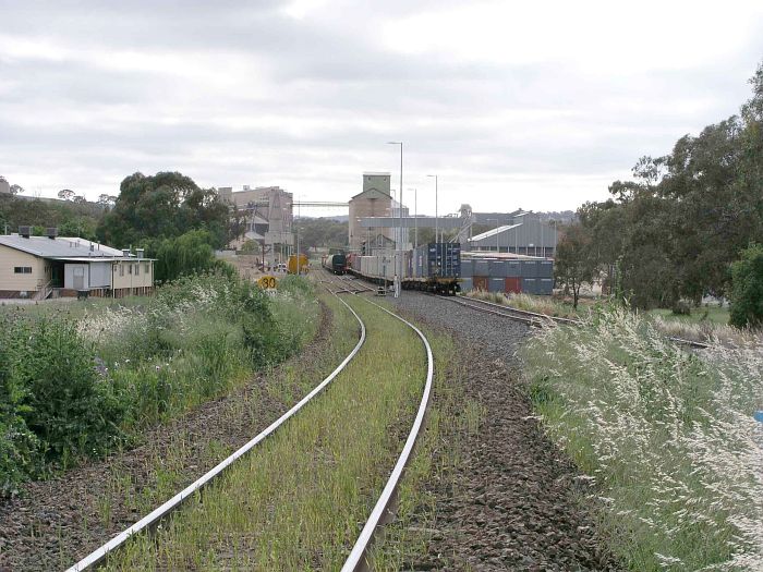 
The view looking up the line showing the flour mill (left) and silos
(right).
