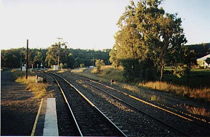
The view looking north from the station.  The siding on the right leads
to the nearby quarry.
