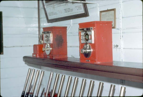 One of the two sets of block instruments in Marulan Signal Box 1980.
