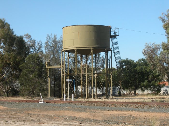 The elevated water tank is preserved at the southern end of the yard.