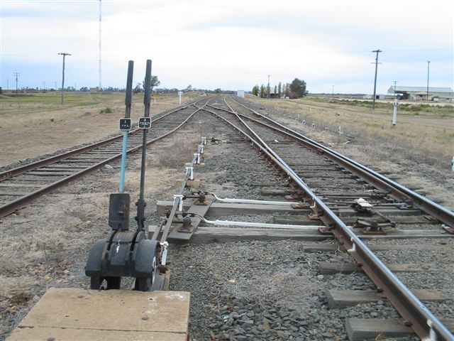 The crossover from the main line on the right to the loop siding.  This is taken looking towards Narrabri.