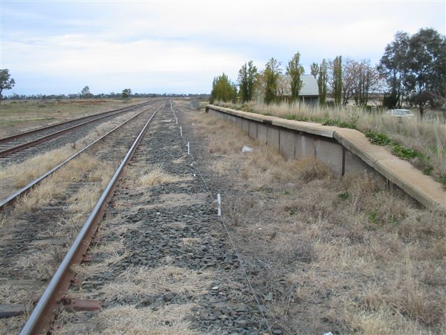 The view looking along the former station platform in the direction of Narrabri.