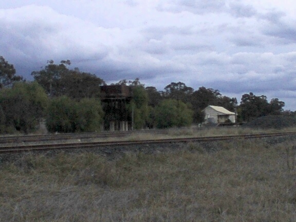 
A view of the station and yard remains.  The elevated water tank is still
present.
