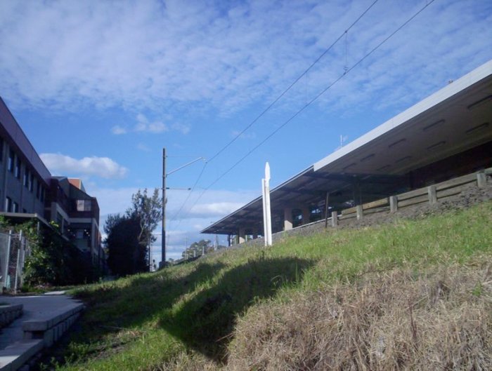 An unusual view of Miranda station, as viewed from the wheelchair ramp as part of the station's Easy Access compatibility.