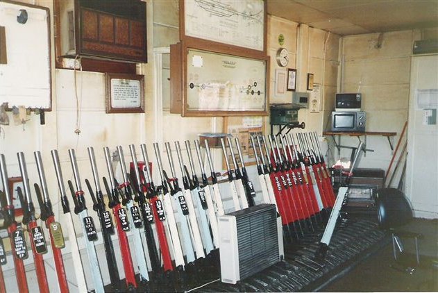 The lever frame inside the signal box.
