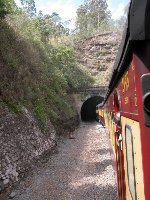 The view from a train entering the south portal of Monkerai tunnel.