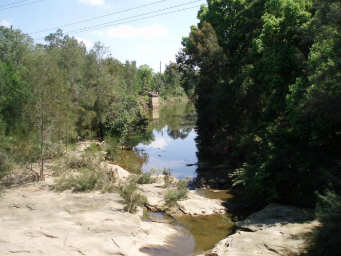 Bridge support located on Toongabbie Creek, all the remains of the crossing between Westmead Junction and Mons Road.