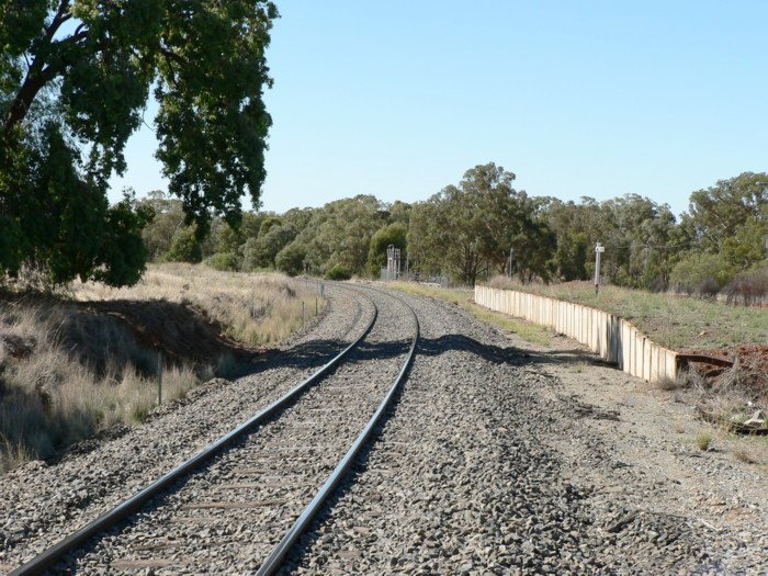 The view looking back up the line. The platform was located directly opposite the 438km post on the loading bank.