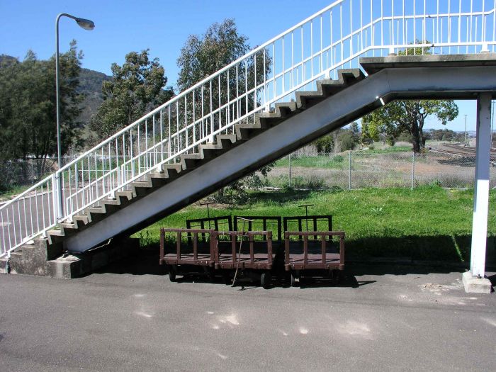 
Some old luggage trolleys which are being stored under the pedestrian
footbridge.
