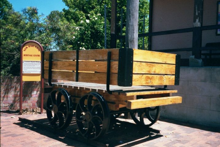 
Muswellbrook is in the heart of the Hunter coal fields.  This photo
shows a restored coal skip just outside the station.
