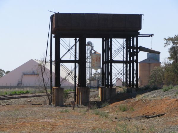 Looking east is the solidly built water tower and grain loading facilities.