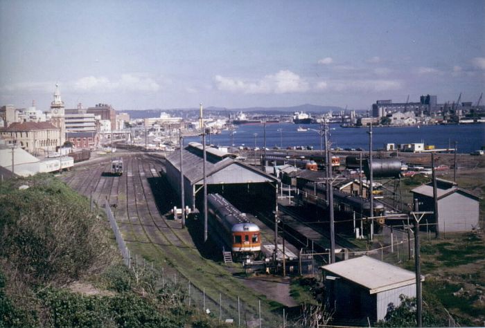 
A view overlooking the Newcastle car sheds and sidings.  This area is now
public parkland.
