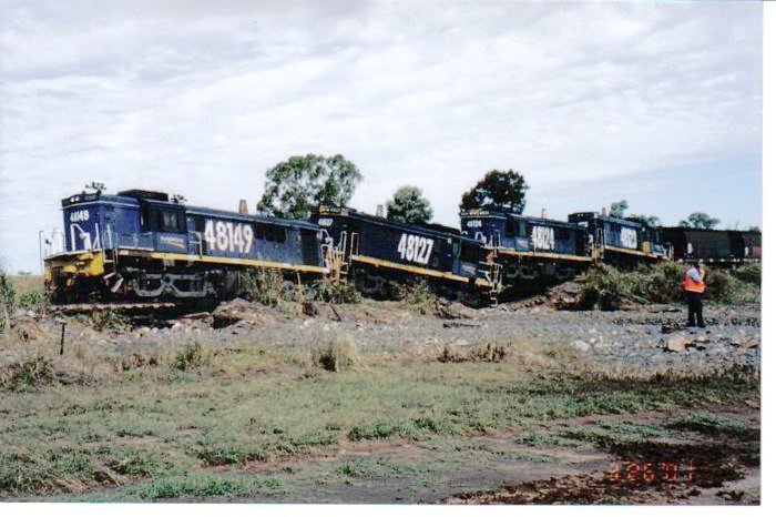 The scene of a derailment involving 4 48 class locos.