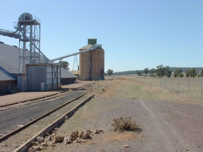 
The view looking back up the line, showing the silo siding and main line.
