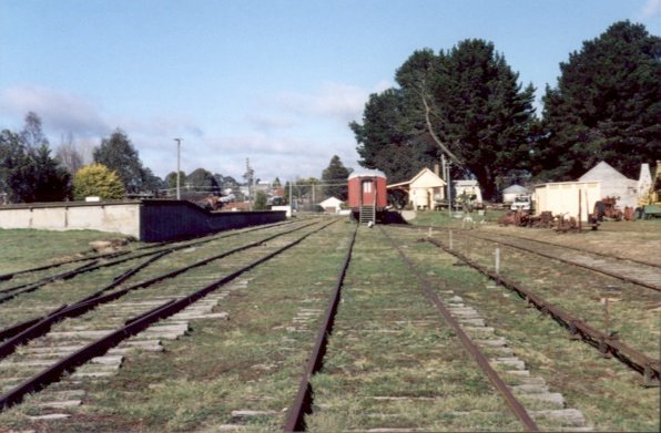 The view looking towards the terminus of the line. The tracks from left to right are the Goods Siding, Loop and Main Lines, and the Loco Siding.